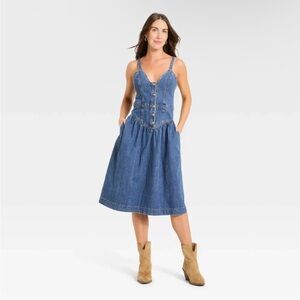 Women's Sleeveless Corset Denim Midi Dress - Universal Thread Light Wash 10